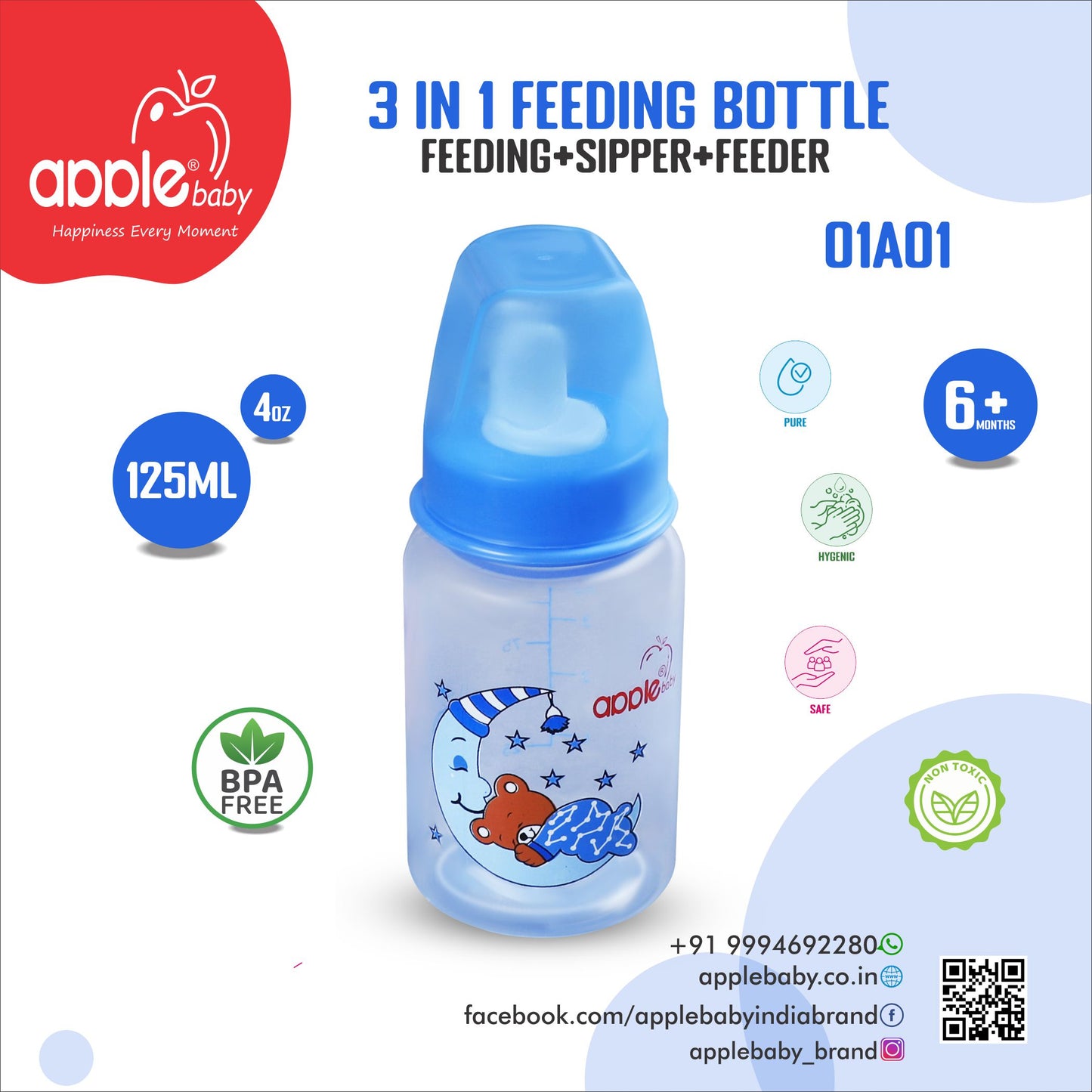 01A01_APPLE BABY 3 IN 1 FEEDING BOTTLE 4 0Z 125ML