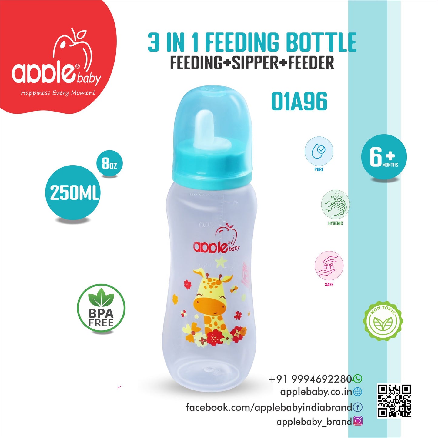 01A96-APPLE BABY FEEDING BOTTLE 8oz/250ml