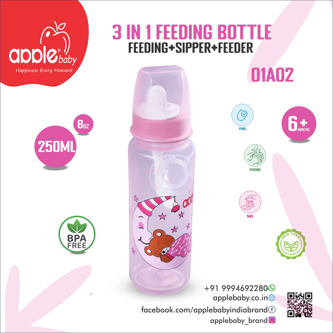 01A02_APPLE BABY 3 IN 1 FEEDING BOTTLE  80Z 250ML