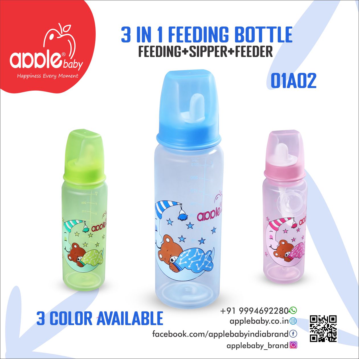 01A02_APPLE BABY 3 IN 1 FEEDING BOTTLE  80Z 250ML