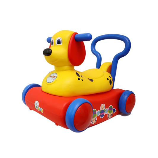 3 - in - 1 Kids Doggy Ride - On Rocker & Walker | Yellow Puppy Push Car | With Safety Handle | Ages 1 - 3 Ride Ons for babies - Bouncing Baby