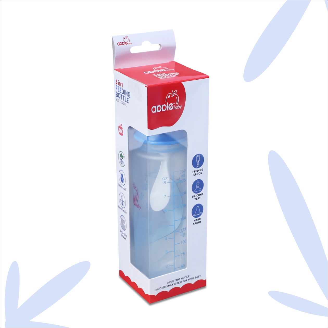 01A02_APPLE BABY 3 IN 1 FEEDING BOTTLE  80Z 250ML