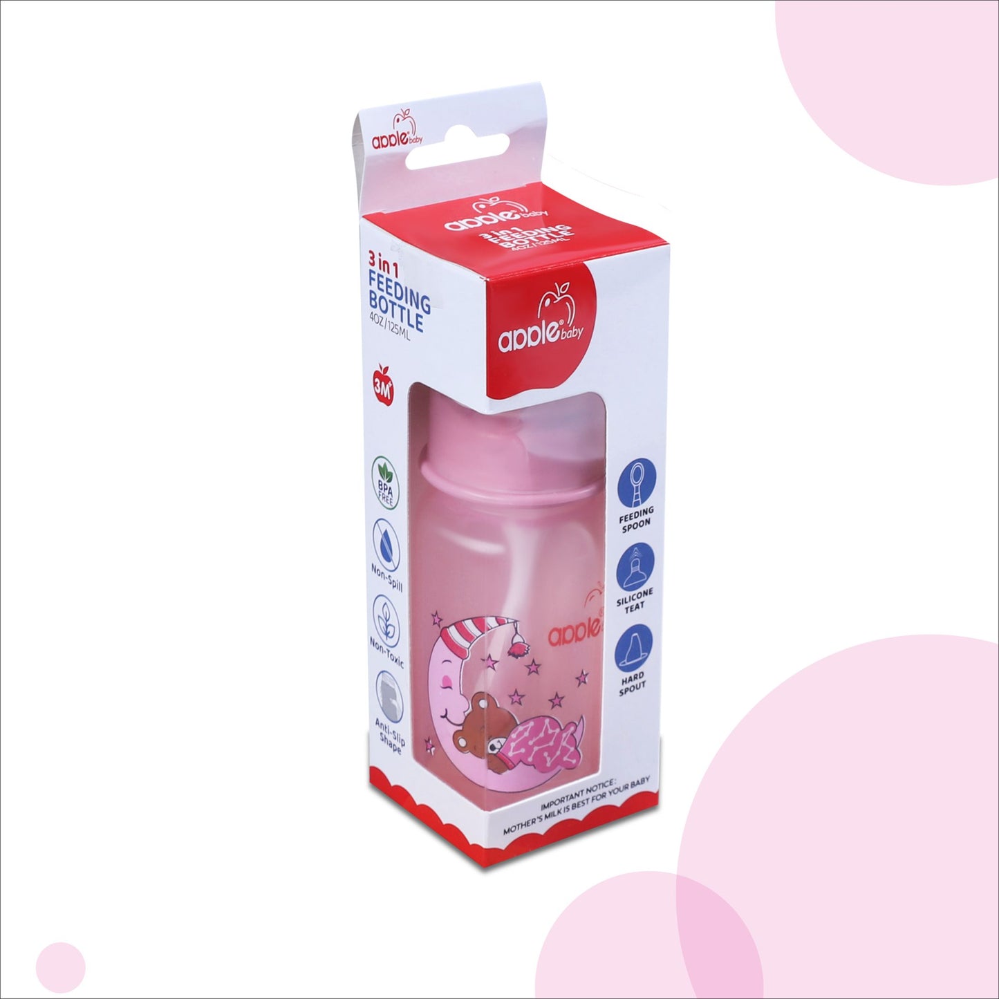 01A01_APPLE BABY 3 IN 1 FEEDING BOTTLE 4 0Z 125ML