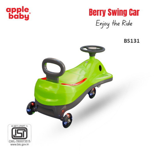 Apple Baby Berry Swing Car | Twist Ride - On Toy with LED Wheels | Musical Steering Wheel | Ages 2 - 5 Ride Ons for babies - Green - Bouncing Baby