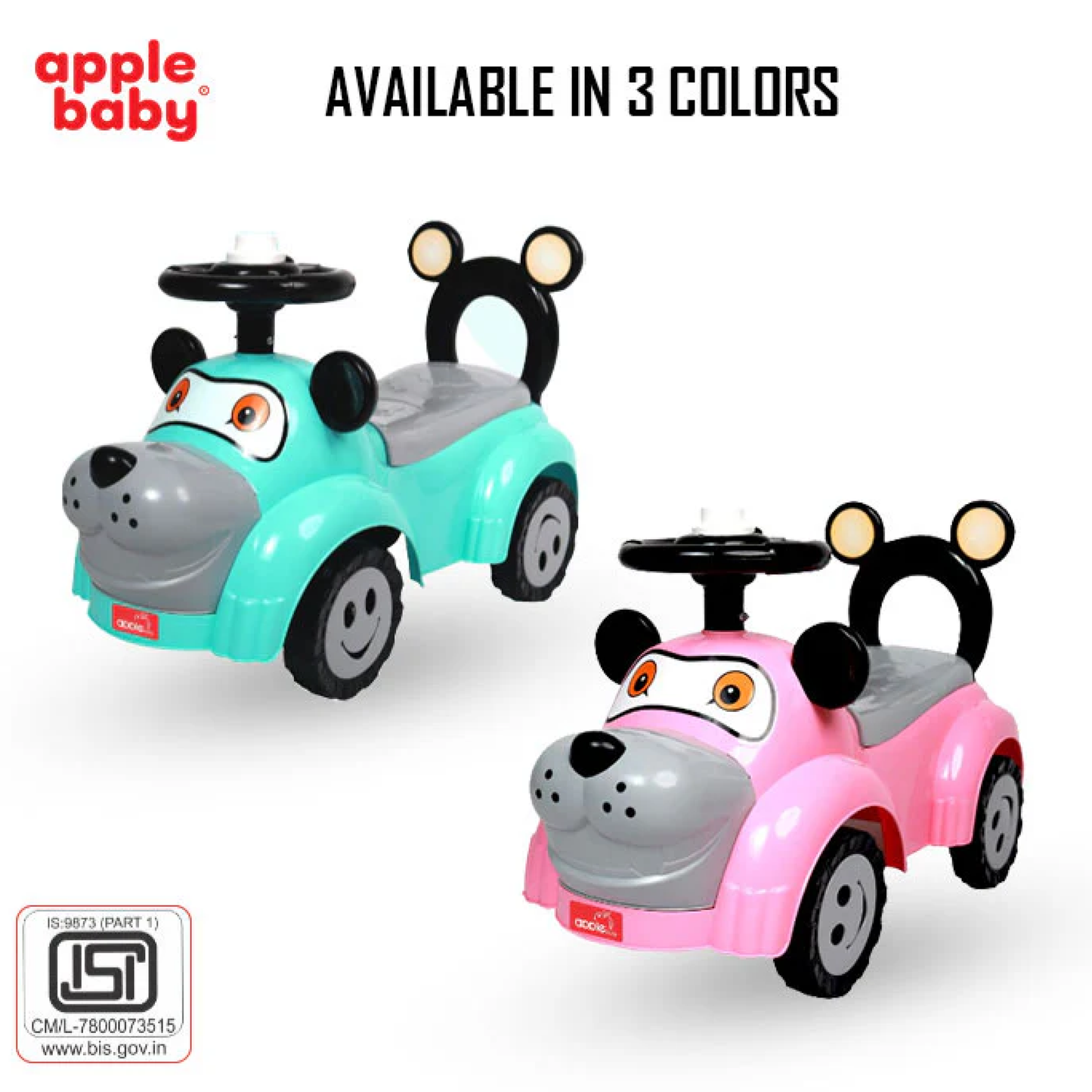 Apple Baby Toby Ride - On Push Car | Cartoon Dog Toddler Toy | Foot - to - Floor Walker with Smiley Wheels Ride Ons for babies - Pink - Bouncing Baby