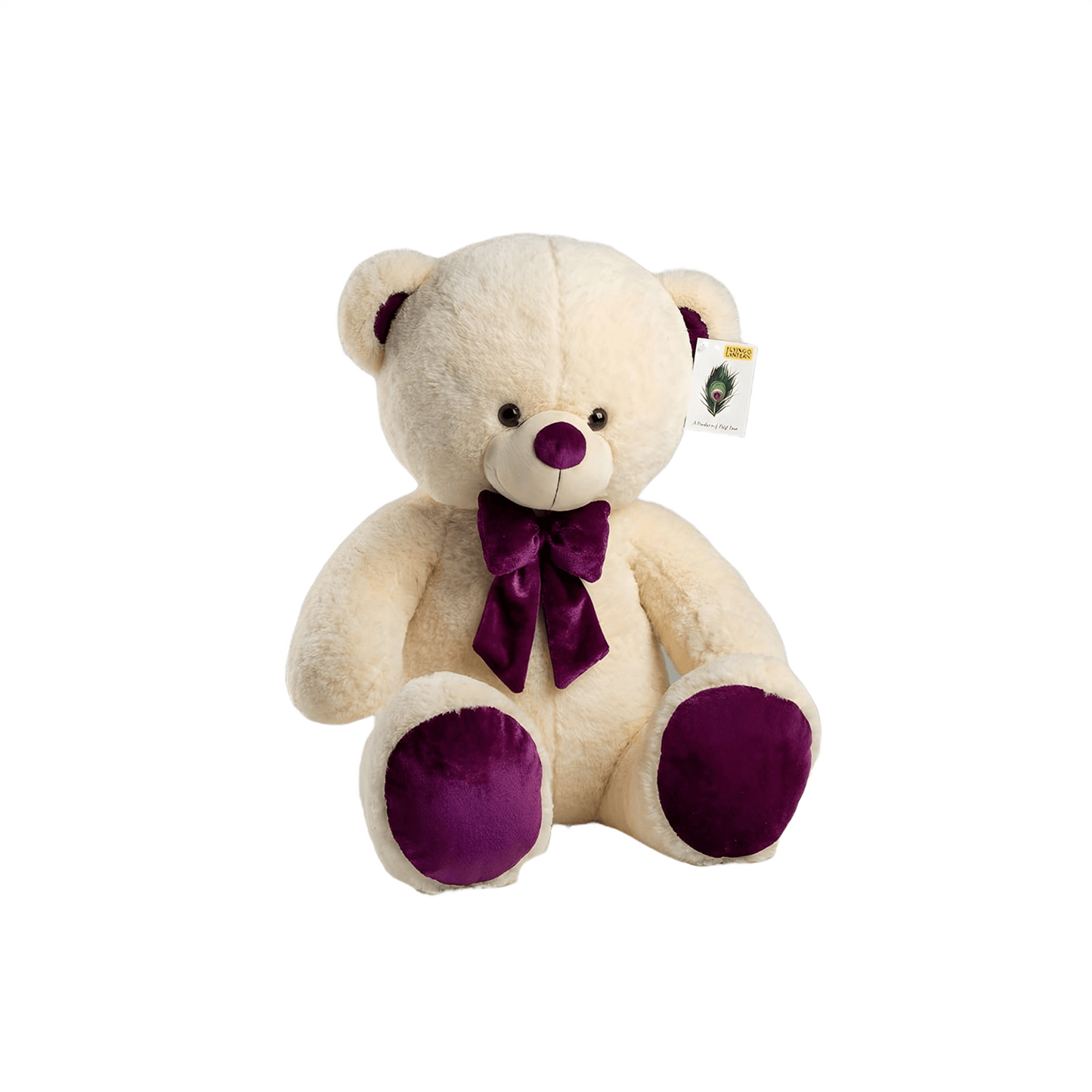 Cream Plush Teddy Bear | Royal Purple Velvet Bow Tie & Paws | Soft Stuffed Animal Gift Soft Toys for babies - Bouncing Baby