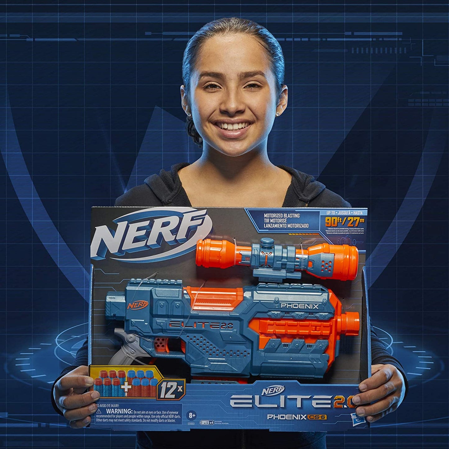 NERF Elite 2.0 Phoenix Cs-6 Motorized Blaster, 12 Darts, 6-Dart Clip, Scope, Tactical Rails