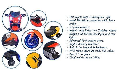 Sports Ride on Battery Bike for Kids, 1 to 6 Years, Yellow