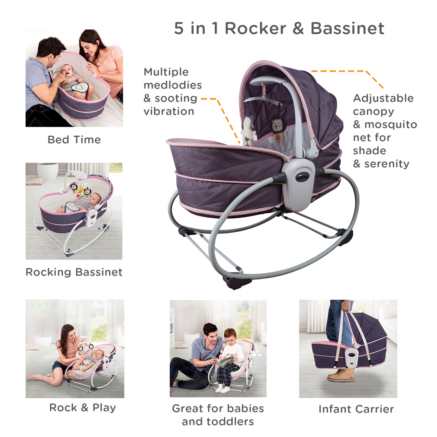 MASTELA- 5In1 Rocker & Bassinet
