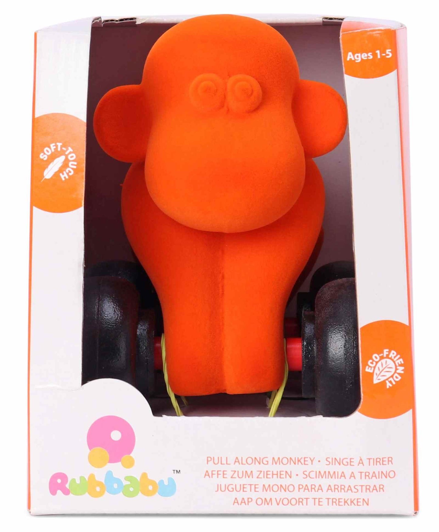 Rubbabu Pull Along Monkey Toy - Orange
