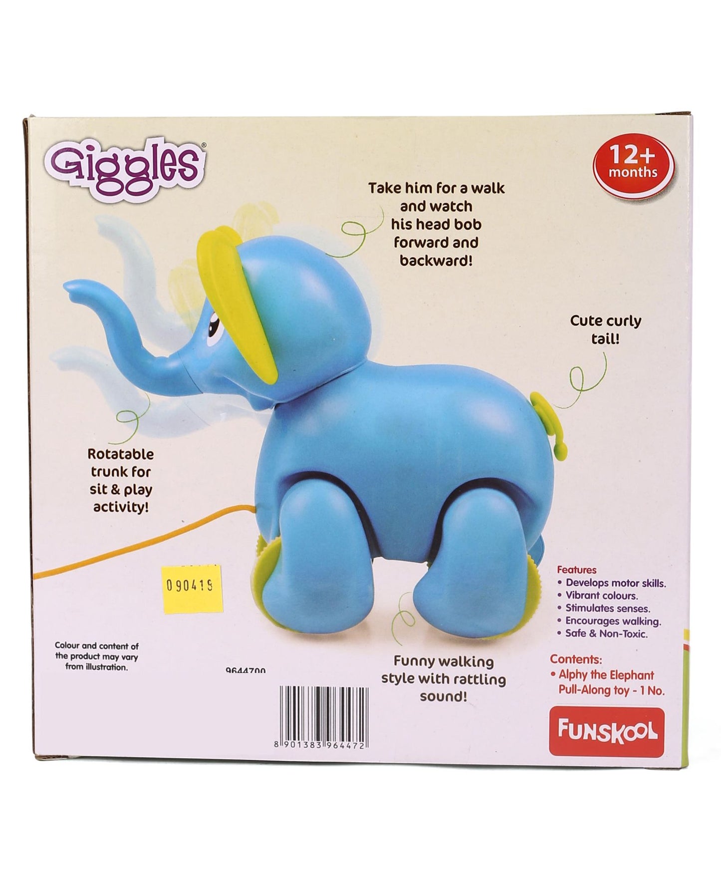 Giggles Alphy The Elephant Pull Along Toy - Blue