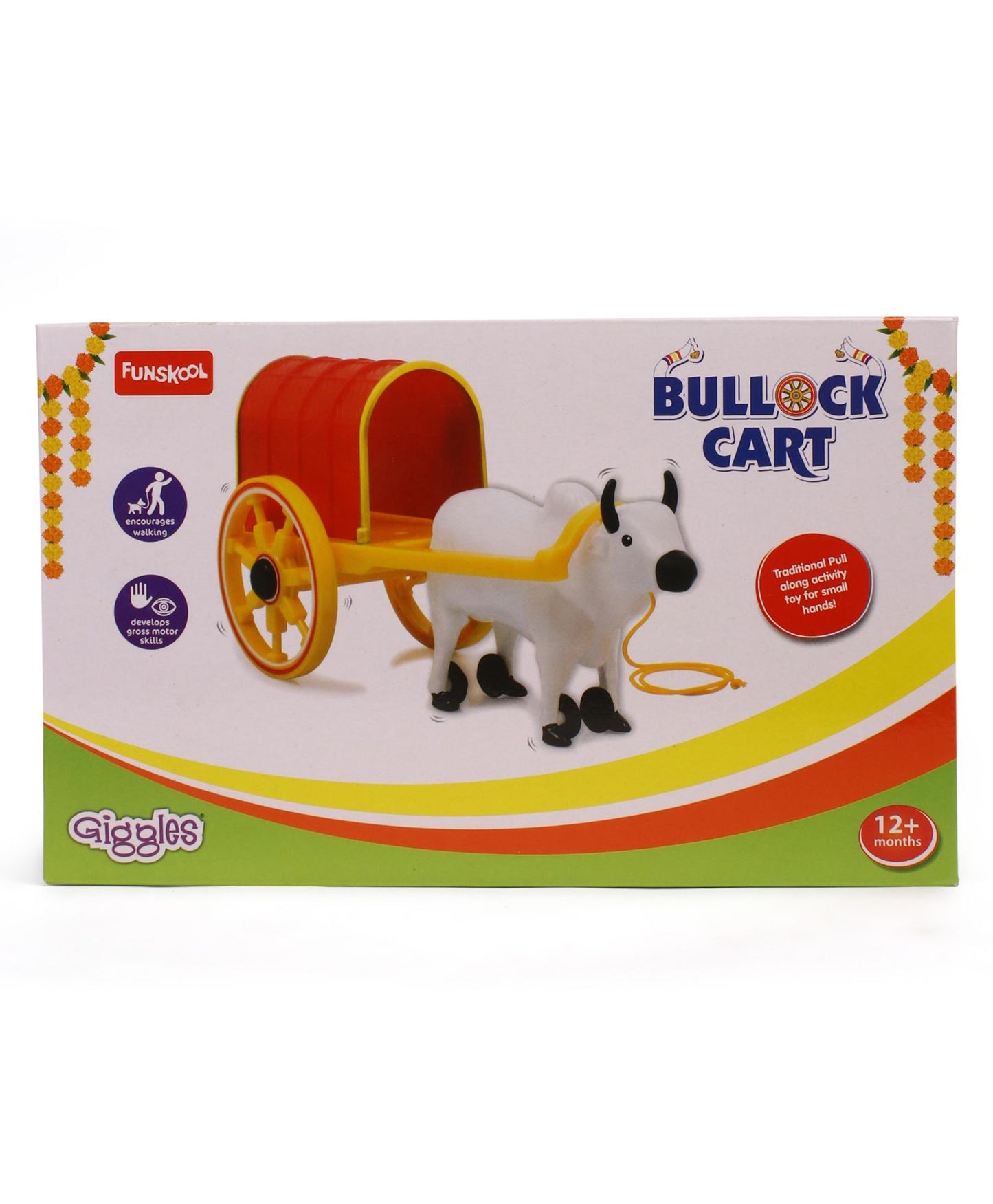 Giggles Pull Along Bullock Cart Toy - White Red