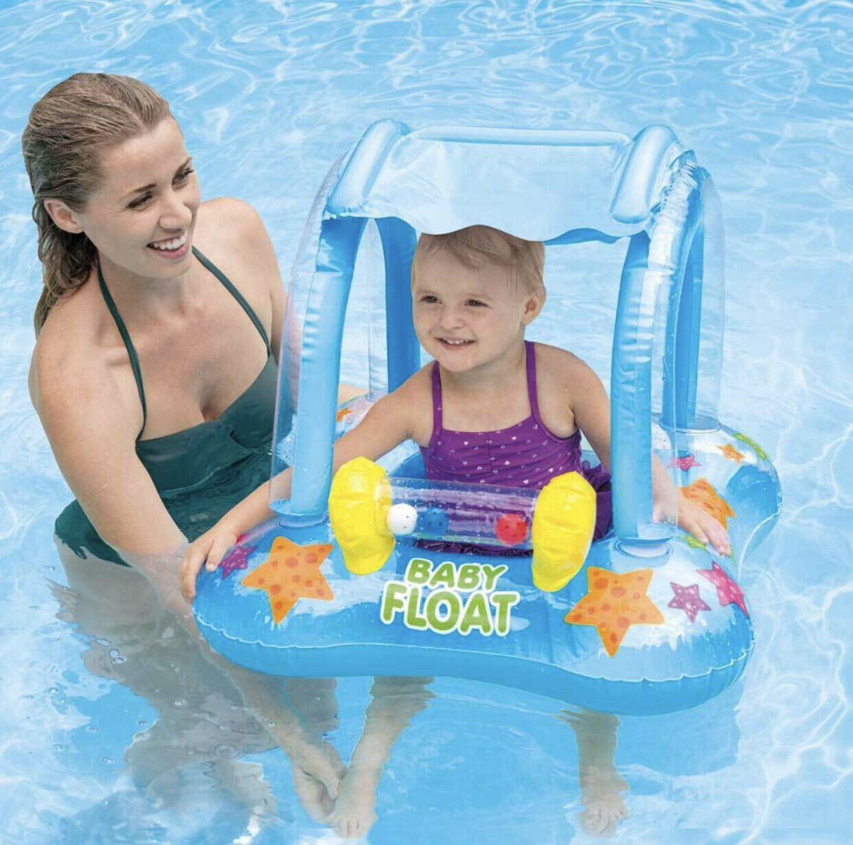 Baby Inflatable Pool Float with Canopy, for Toddler Infant Boys Girls Pool Floaties Cute Boat Summer Beach Outdoor Play 32 in x 26in (ages 1-2 years)