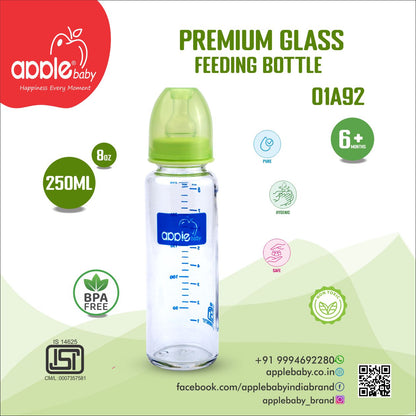 01A92_APPLE BABY PREMIUM GLASS  FEEDING BOTTLE 8oz / 250 ML