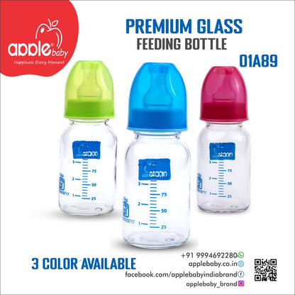 01A89_APPLE BABY PREMIUM GLASS  FEEDING BOTTLE 4OZ /125 ML