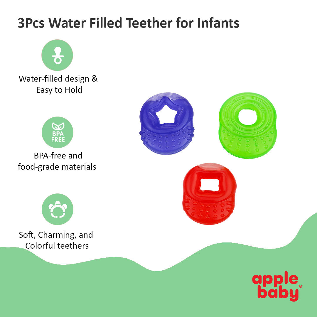 3Pcs Water Filled Teether for Infants | BPA Free, Safe & Soft Teething Toy for Babies 4+ Months (Multicolor) - Pack of 3