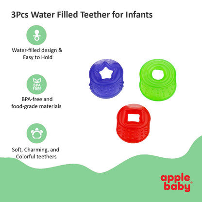 3Pcs Water Filled Teether for Infants | BPA Free, Safe & Soft Teething Toy for Babies 4+ Months (Multicolor) - Pack of 3