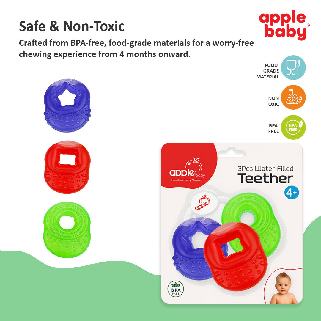 3Pcs Water Filled Teether for Infants | BPA Free, Safe & Soft Teething Toy for Babies 4+ Months (Multicolor) - Pack of 3