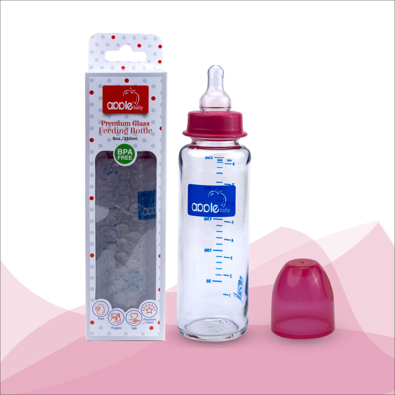 01A92_APPLE BABY PREMIUM GLASS  FEEDING BOTTLE 8oz / 250 ML