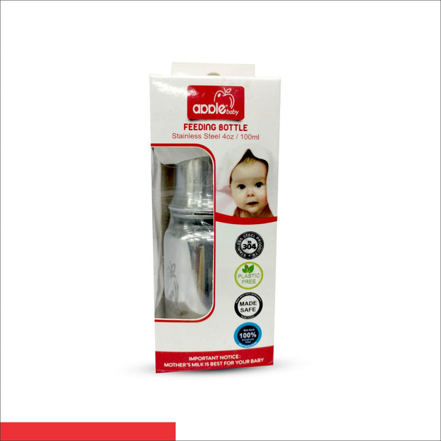 01A100_APPLE BABY STAINLESS STEEL  FEEDING BOTTLE- 4oz /100 ML