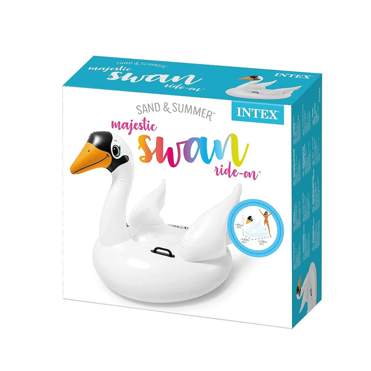 Intex Sand and Summer collection packaging box for the Majestic Swan ride-on inflatable pool float.