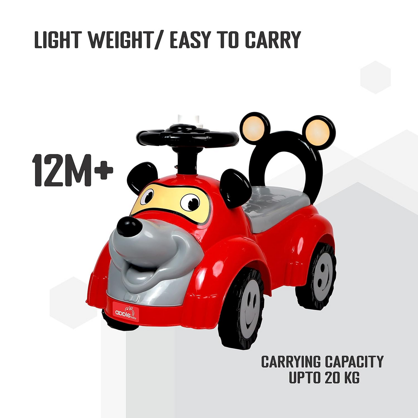 Apple Baby Cartoon Ride-On Push Car | Red Dog Design | Foot-to-Floor Walker Toy | Ages 1-3