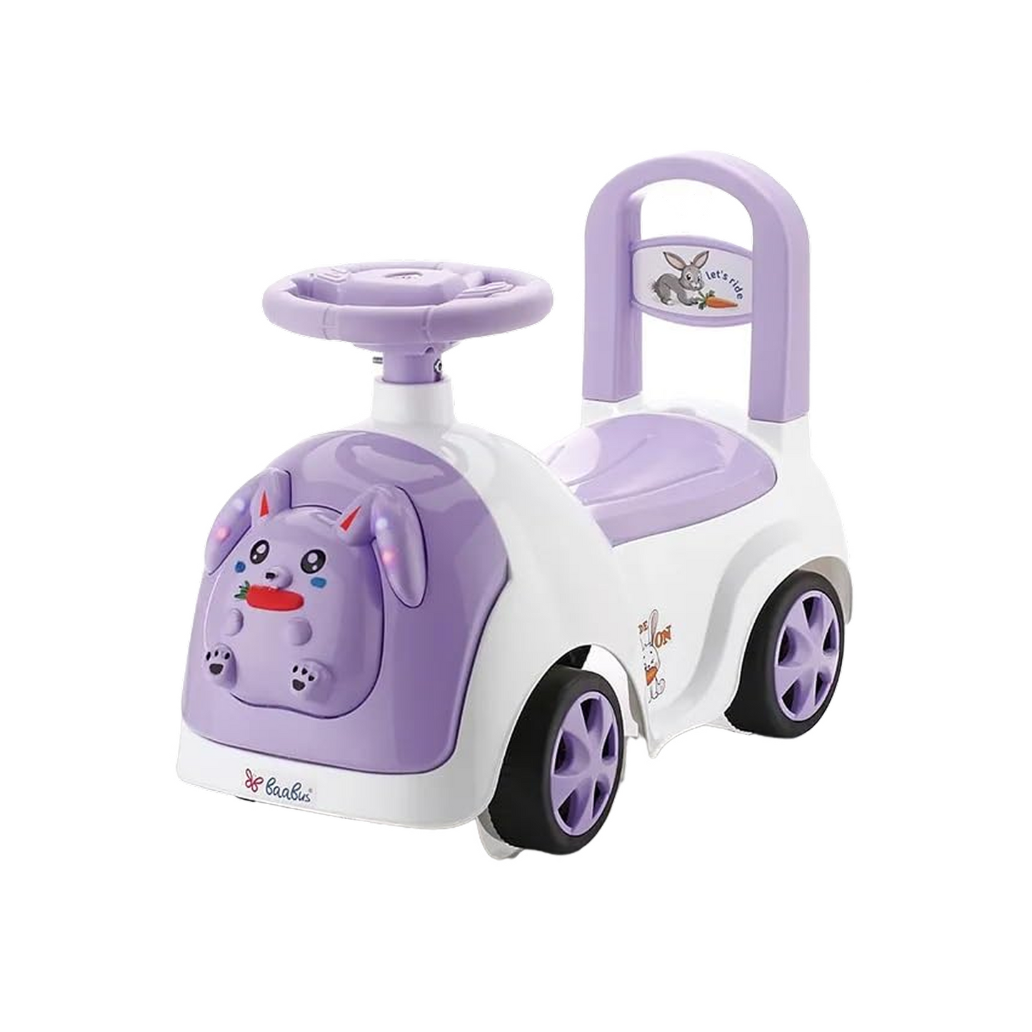 Baabus Rabbit Ride-On Push Car | Purple Bunny Design | Foot-to-Floor Walker Toy | Music & Light