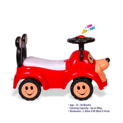 Baby Explorer Cartoon Ride-On Push Car | Red Dog Design | Music Horn & Smiley Wheels | Ages 1-3