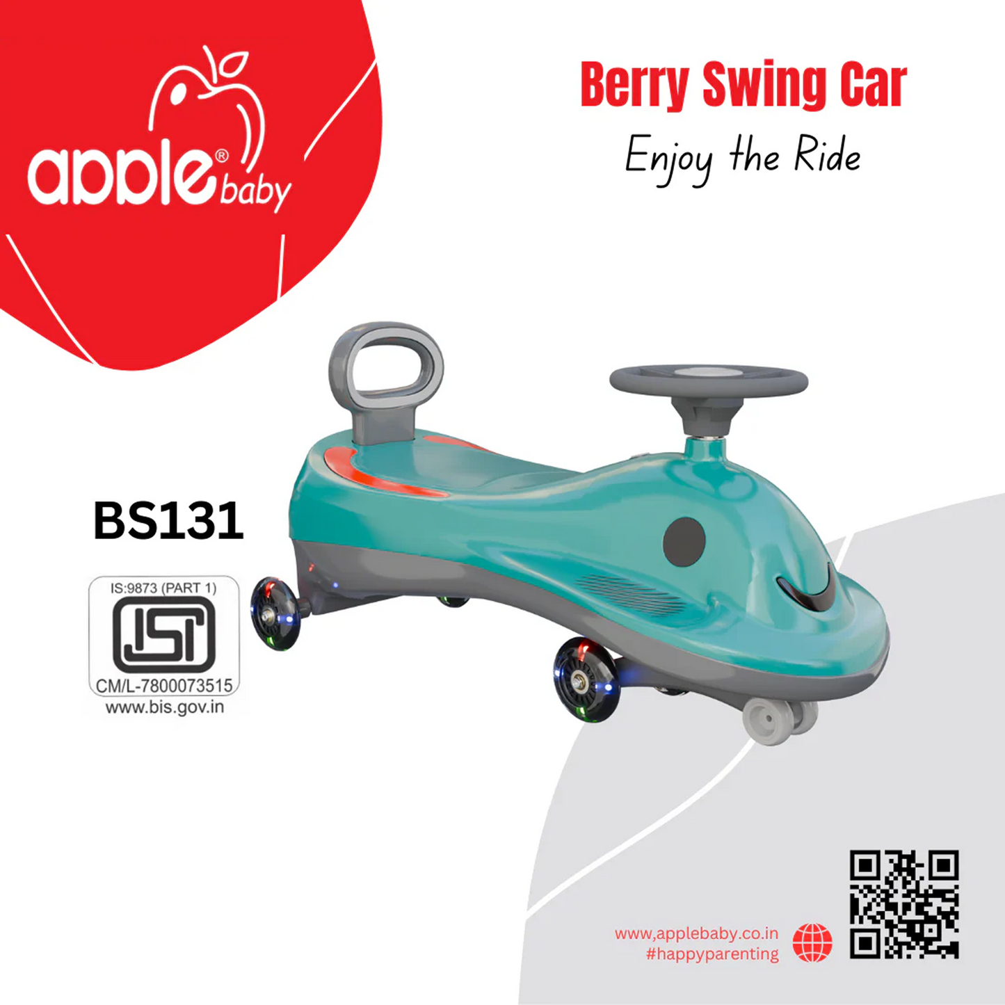 Apple Baby Berry Swing Car | Twist Ride-On Toy with LED Wheels | Musical Steering Wheel | Ages 2-5