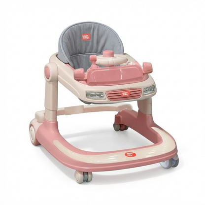 Apple Baby Car Style Baby Walker | Pink & Beige | Foldable Activity Center with Steering Wheel