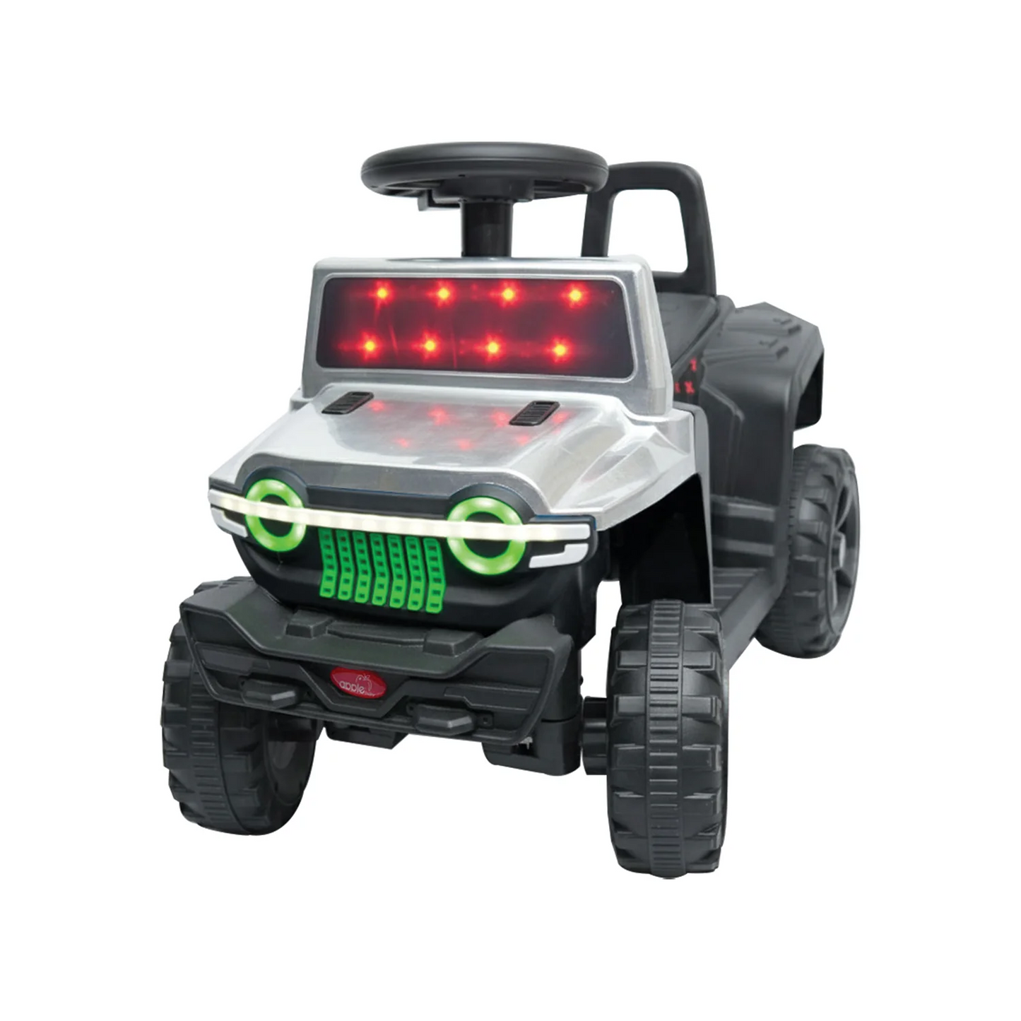 Apple Baby Electric-Style Jeep Ride-On | LED Light-Up Grille & Windshield | Foot-to-Floor SUV Toy | Ages 1-3