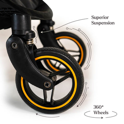 Loopie Hop Premium Baby Stroller | Travel-Friendly Compact Fold | Ages 0-4 Years | Black Charcoal