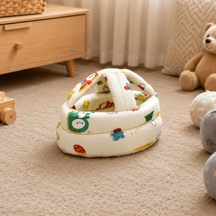 Anti - Fall Baby Safety Helmet | Adjustable Infant Head Protector Pillow Safety Gear for babies - Beige - Bouncing Baby