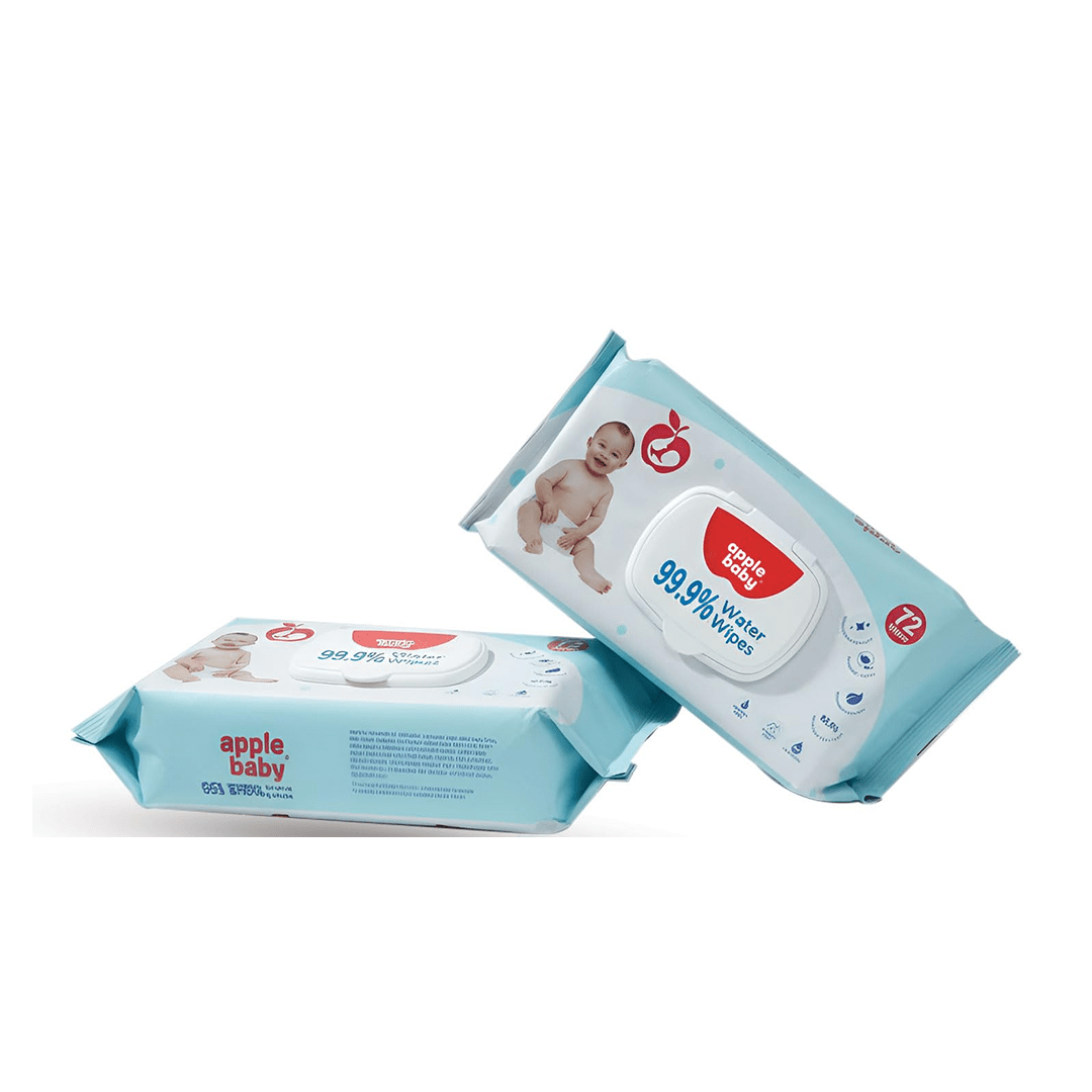 Apple Baby 99.9% Pure Water Wipes | Unscented & Fragrance - Free | 72 Wipes (Pack of 2) Baby Wipes for babies - Bouncing Baby