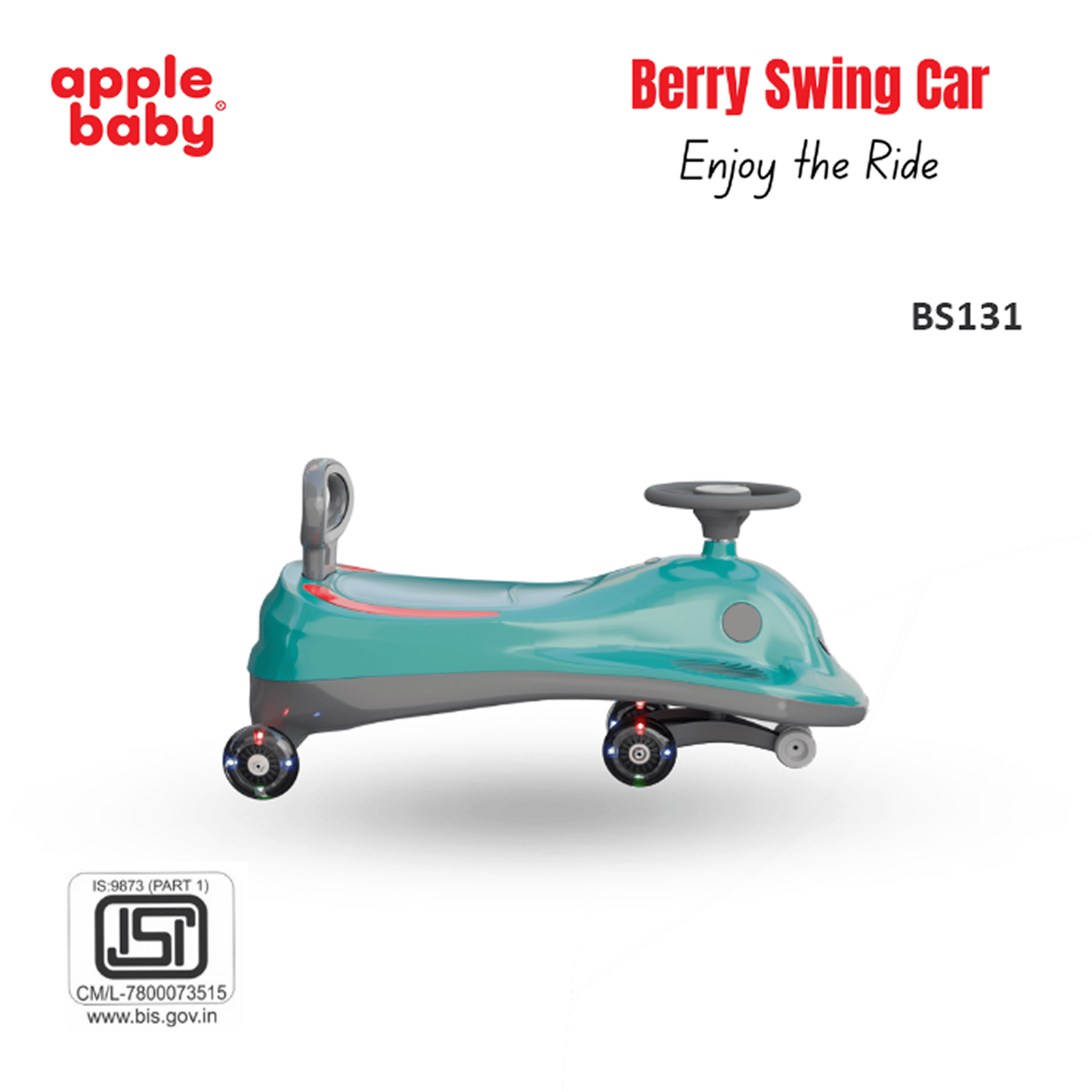 Apple Baby Berry Swing Car | Twist Ride - On Toy with LED Wheels | Musical Steering Wheel | Ages 2 - 5 Ride Ons for babies - Dark Green - Bouncing Baby