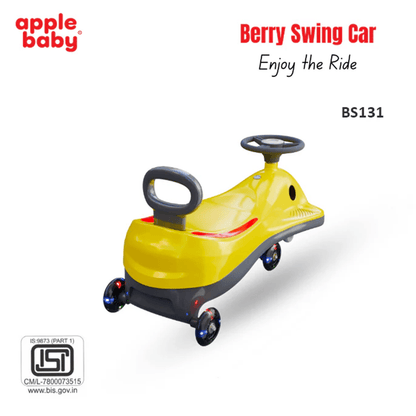 Apple Baby Berry Swing Car | Twist Ride - On Toy with LED Wheels | Musical Steering Wheel | Ages 2 - 5 Ride Ons for babies - Yellow - Bouncing Baby