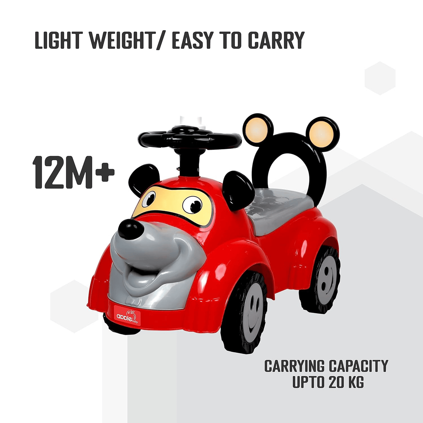 Apple Baby Cartoon Ride - On Push Car | Red Dog Design | Foot - to - Floor Walker Toy | Ages 1 - 3 Ride Ons for babies - Bouncing Baby