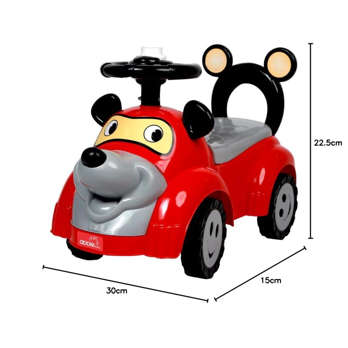 Apple Baby Cartoon Ride - On Push Car | Red Dog Design | Foot - to - Floor Walker Toy | Ages 1 - 3 Ride Ons for babies - Bouncing Baby
