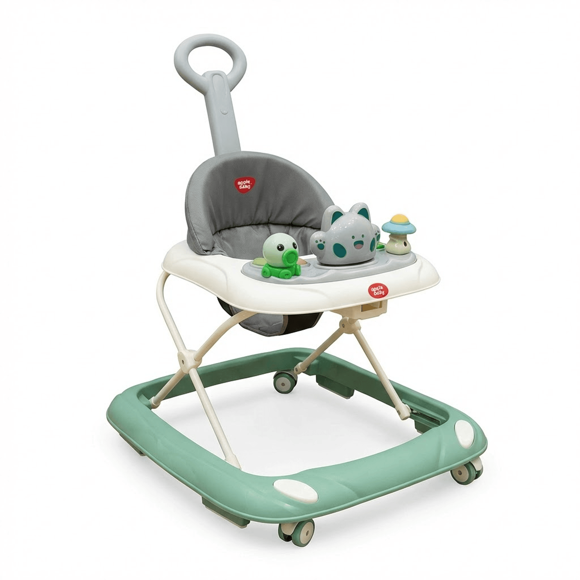 Apple Baby Green Push Walker with Handle | Foldable Activity Center | Sage Green | Adjustable Height Baby Walkers for babies - Bouncing Baby