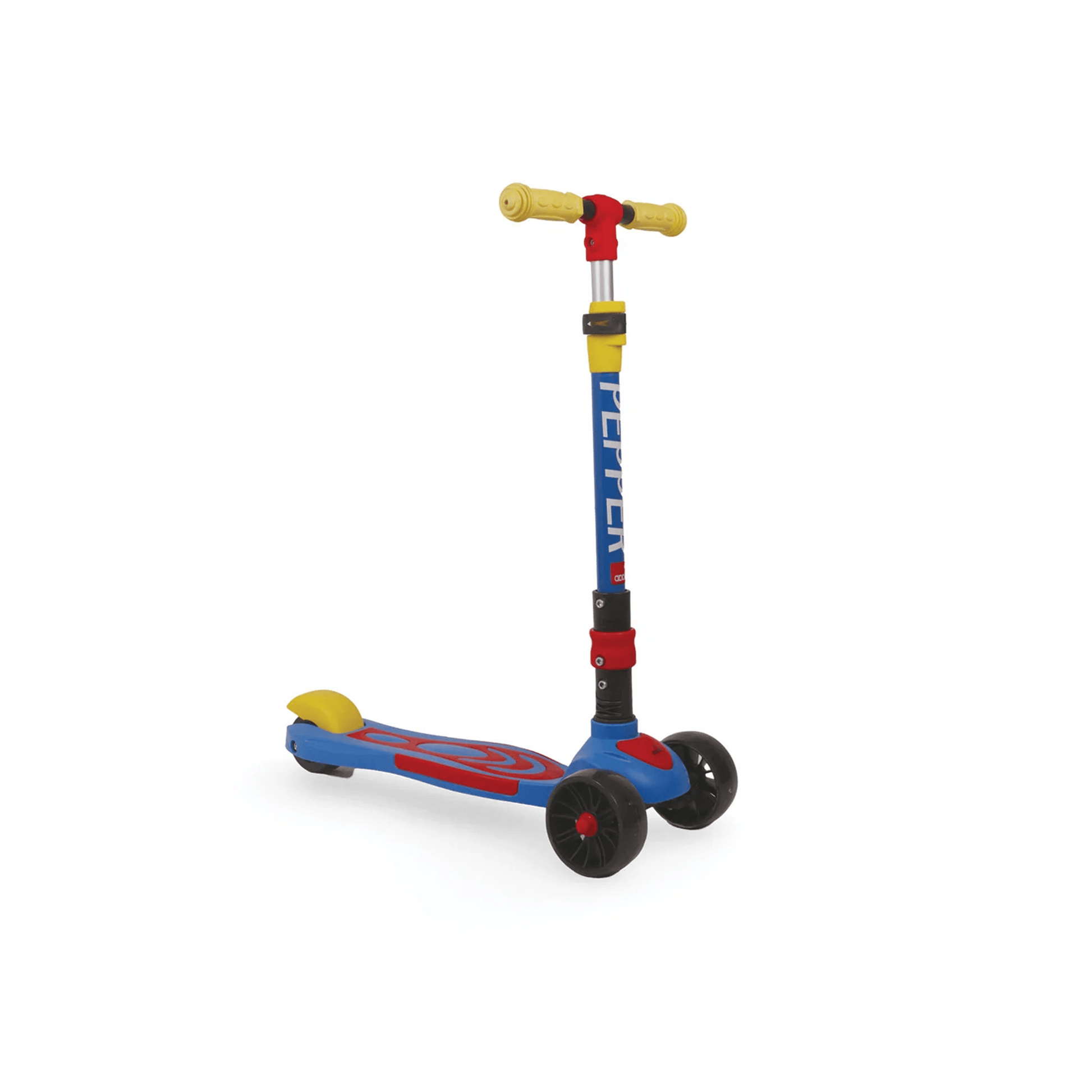 Apple Baby Pepper Magic Wheels Scooter | 3 - Wheel Kick Scooter for Kids | Adjustable Height & Rear Brake | Ages 3 - 8 Ride Ons for babies - Blue - Bouncing Baby