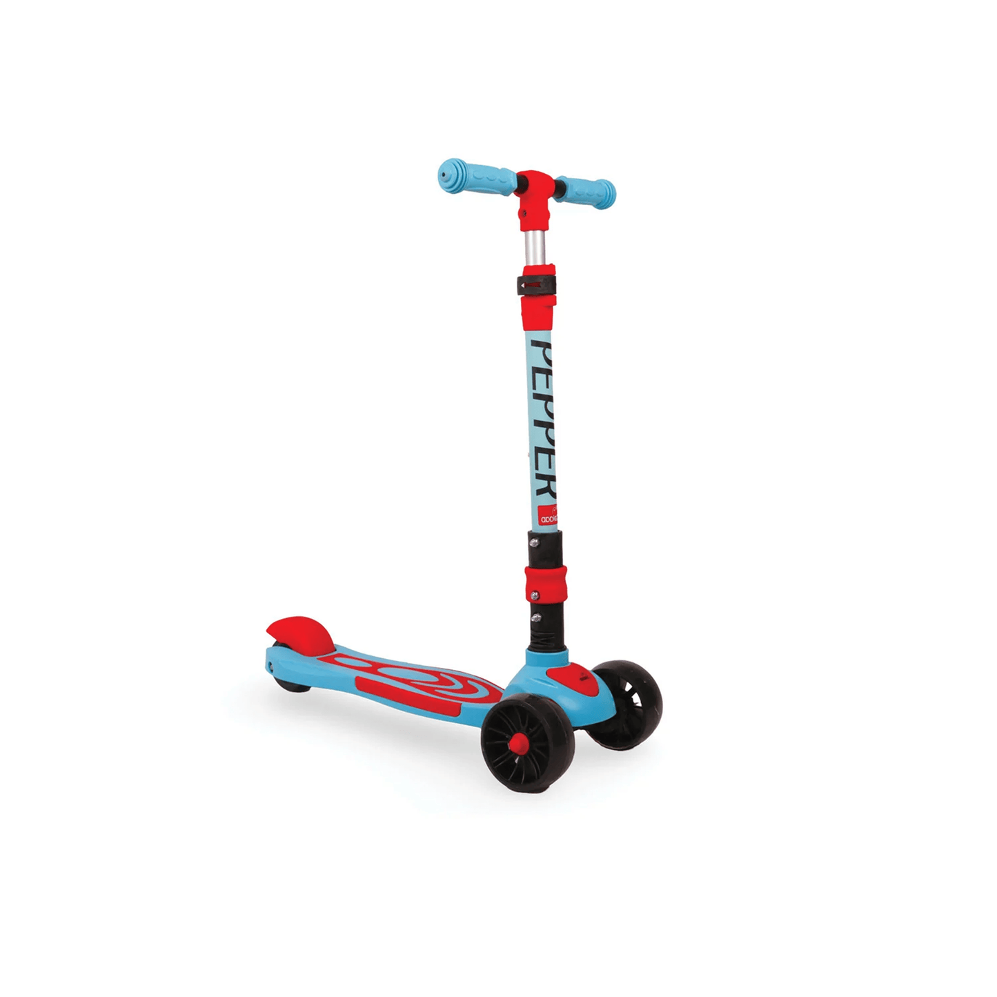 Apple Baby Pepper Magic Wheels Scooter | 3 - Wheel Kick Scooter for Kids | Adjustable Height & Rear Brake | Ages 3 - 8 Ride Ons for babies - Blue - Bouncing Baby