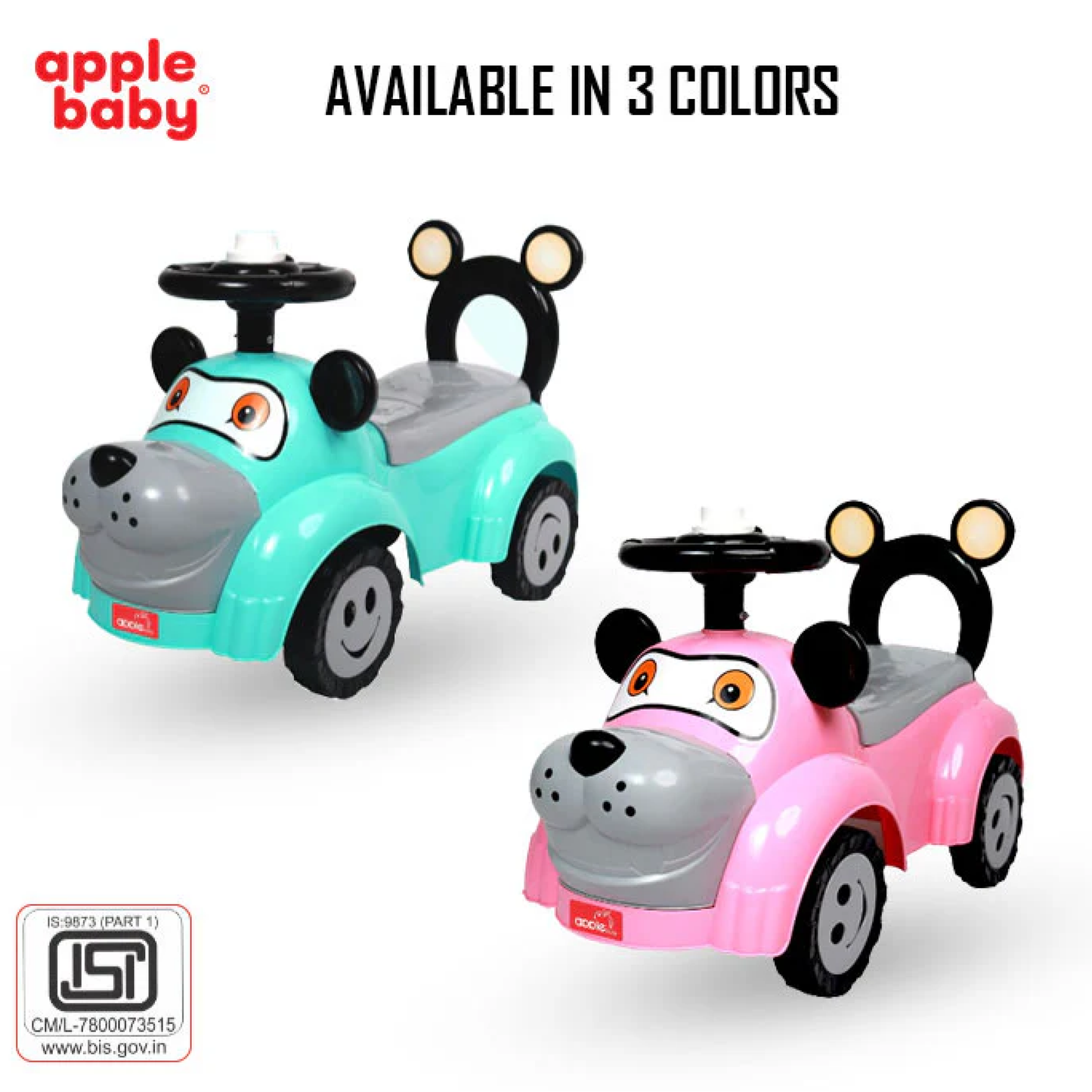 Apple Baby Toby Ride - On Push Car | Cartoon Dog Toddler Toy | Foot - to - Floor Walker with Smiley Wheels Ride Ons for babies - Green - Bouncing Baby
