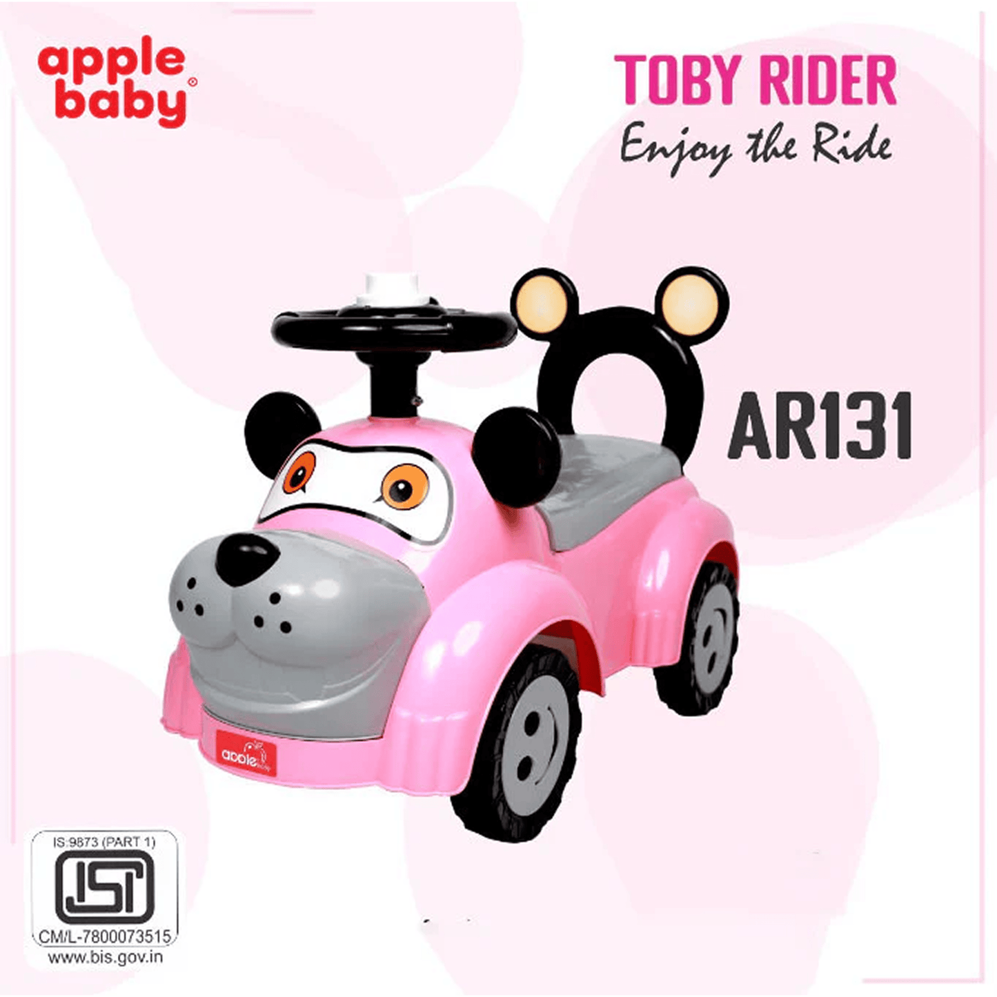 Apple Baby Toby Ride - On Push Car | Cartoon Dog Toddler Toy | Foot - to - Floor Walker with Smiley Wheels Ride Ons for babies - Pink - Bouncing Baby