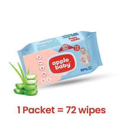 Apple Baby Wipes | 99% Pure Water & Aloe Vera | pH 5.5 Balanced | 72 Wipes (Pack of 2) Baby Wipes for babies - Bouncing Baby
