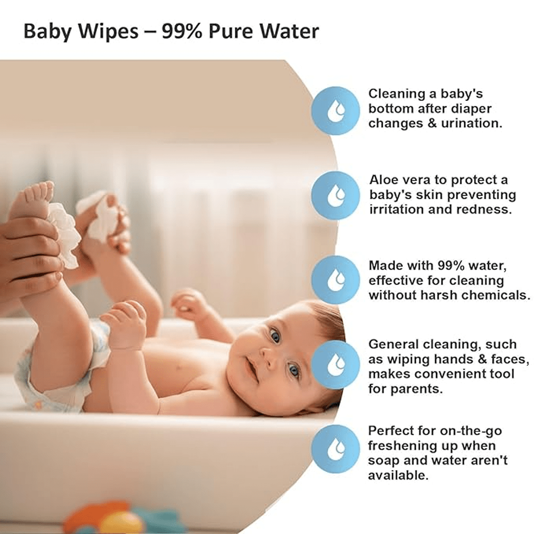 Apple Baby Wipes | 99% Pure Water & Aloe Vera | pH 5.5 Balanced | 72 Wipes (Pack of 2) Baby Wipes for babies - Bouncing Baby