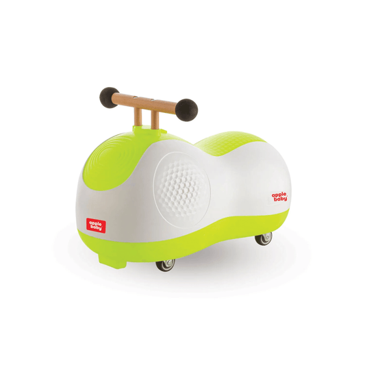 Apple Baby Zoomie Car | 360° Spin Ride - On Toy | Multi - Directional Caster Wheels | Wooden - Style Handle Ride Ons for babies - Green - Bouncing Baby