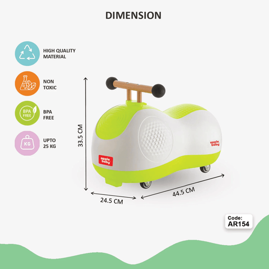 Apple Baby Zoomie Car | 360° Spin Ride - On Toy | Multi - Directional Caster Wheels | Wooden - Style Handle Ride Ons for babies - Green - Bouncing Baby