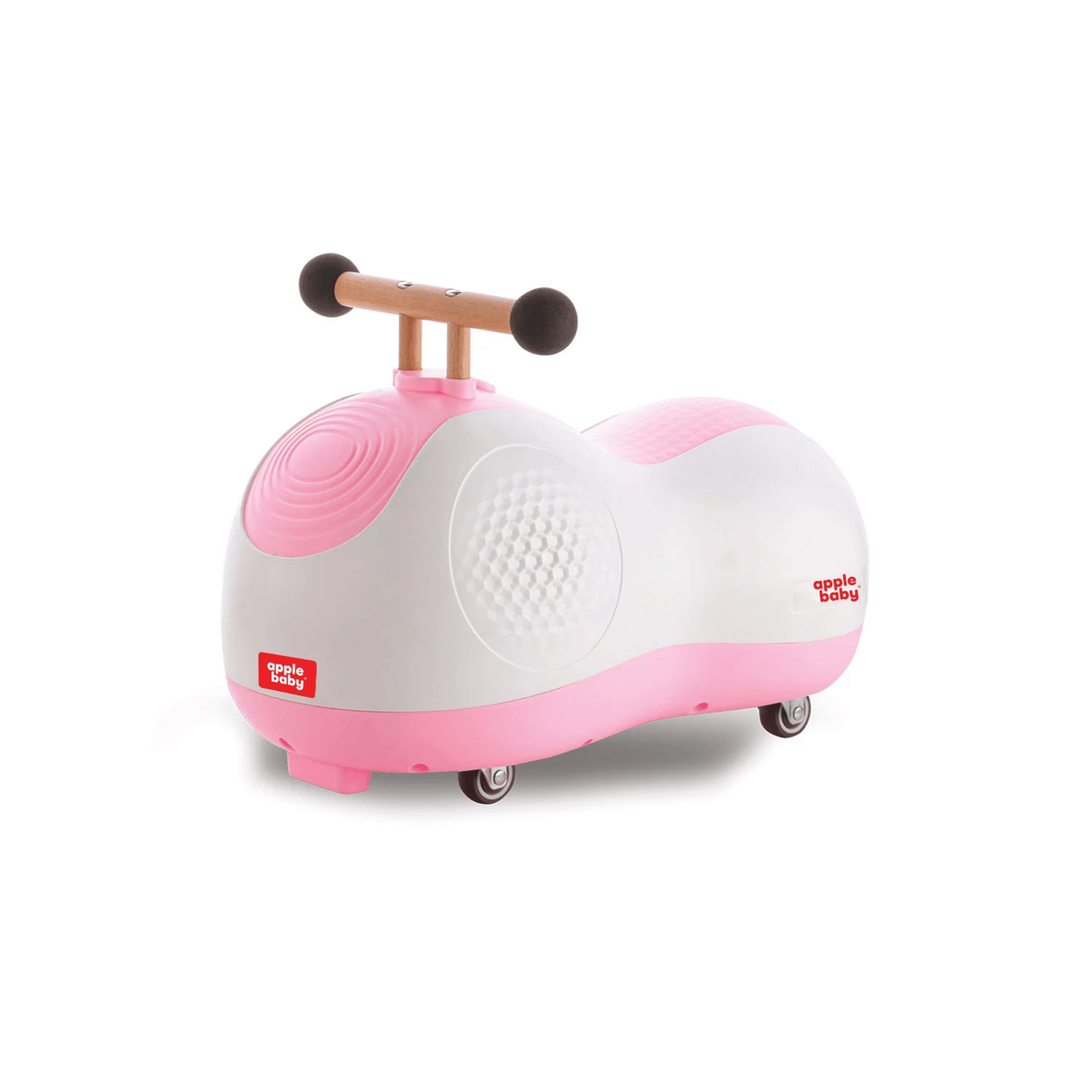 Apple Baby Zoomie Car | 360° Spin Ride - On Toy | Multi - Directional Caster Wheels | Wooden - Style Handle Ride Ons for babies - Pink - Bouncing Baby