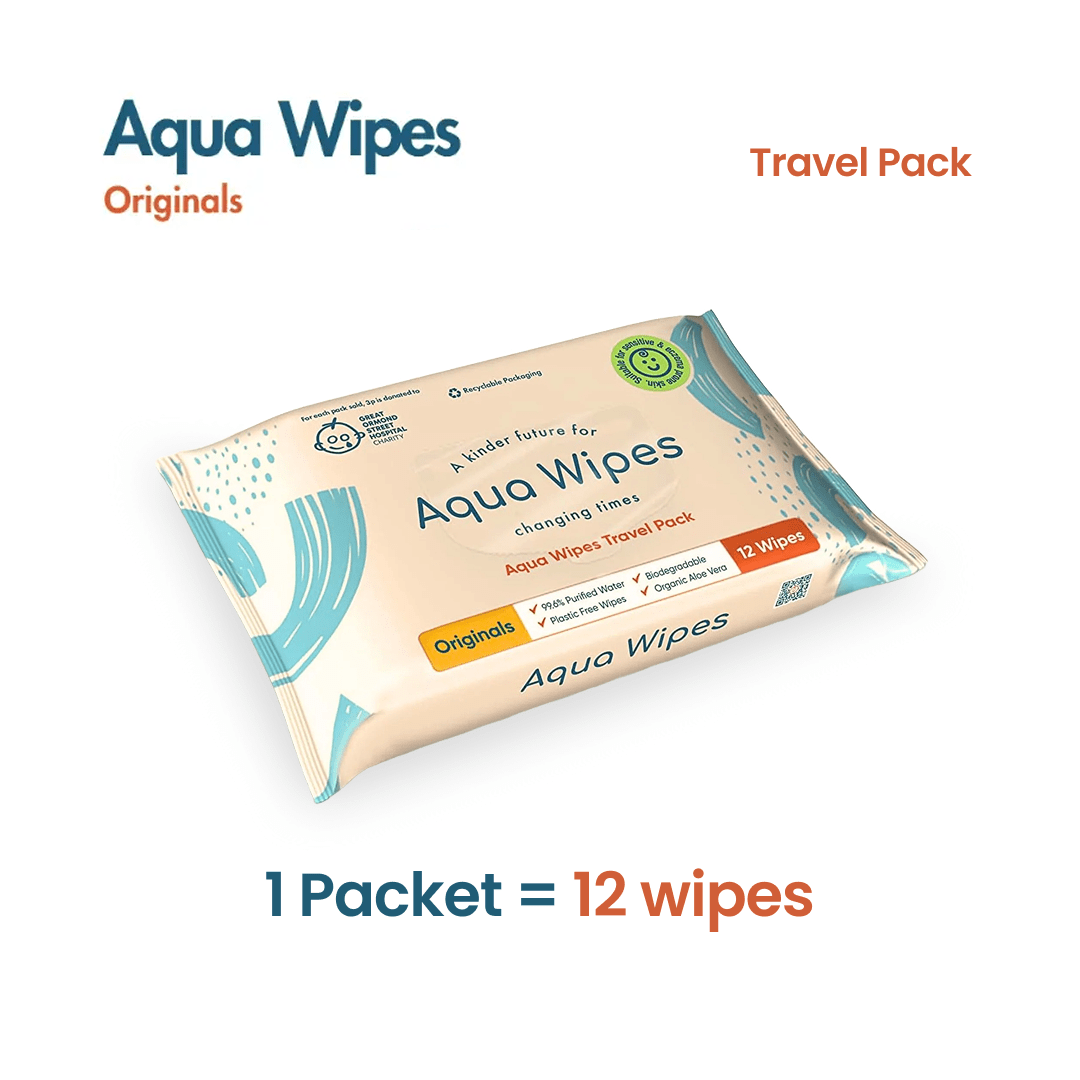Aqua Wipes Originals | 100% Biodegradable & Plastic Free | 99.6% Purified Water Baby Wipes for babies - 12 - Bouncing Baby