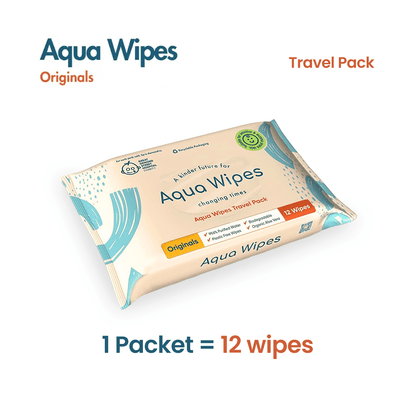 Aqua Wipes Originals | 100% Biodegradable & Plastic Free | 99.6% Purified Water Baby Wipes for babies - 12 - Bouncing Baby